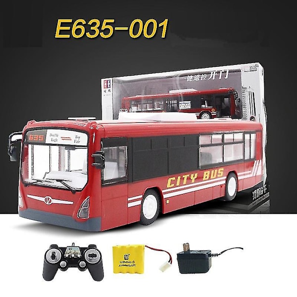 2.4g RC-buss 6-kanals fjärrkontroll stadsbuss hög hastighet en knapp öppning dörr RC-buss med realistiskt ljud ljus -ES CN CN E635-001-red