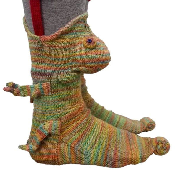 Sticka Krokodilsockor Djursocka Stickad Nyhet Vinter Varm julklapp Chameleon Socks