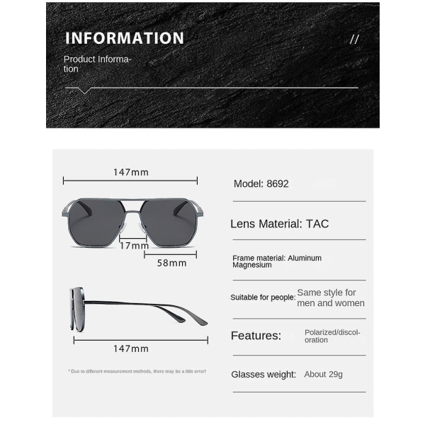 Polarisoidut aurinkolasit Alumiini Magnesium Päivä Yö Kaksikäyttöiset Värimuuttuvat lasit Aurinkolasit H Gun frame Vari color card