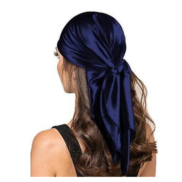 90*90cm Enfärgad Satin Square Scarf Mode Beach Dam Head Wrap navy