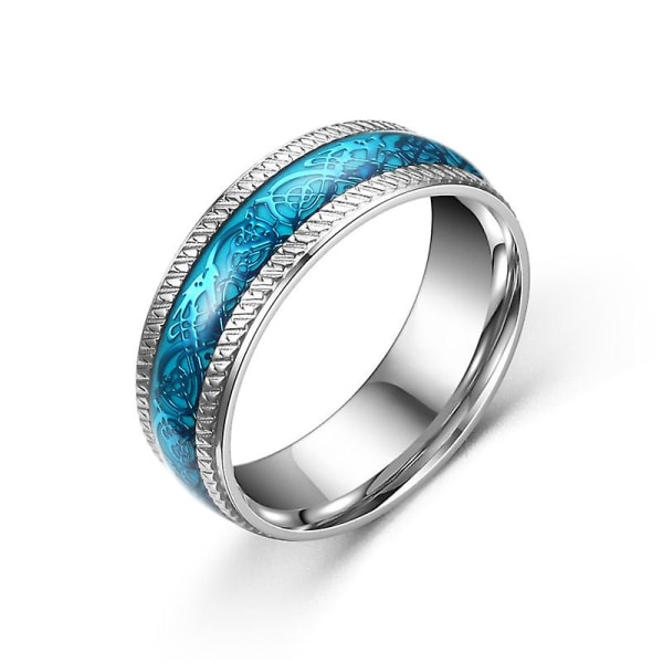 Trendig 8mm Herr S Blue Dragon Ring i rostfritt stål Viking Knot Inlay Blue Carbon Fiber Ring Herr S Bröllopsring Storlek 6-13 13 SilverBlue