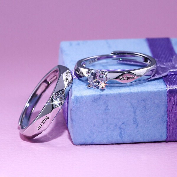 Promise Ring Set Silverpläterad Ring Par Present Par Par Ringar Alla hjärtans dag presenter four leaf clover adjustable
