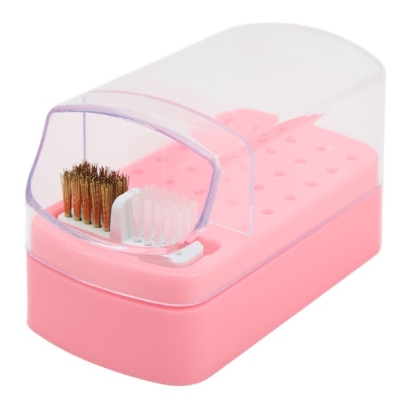 30-håls manikyrverktyg med rengöringsborste, polerhuvud, förvaringslåda, tom låda för dammborste, rosa