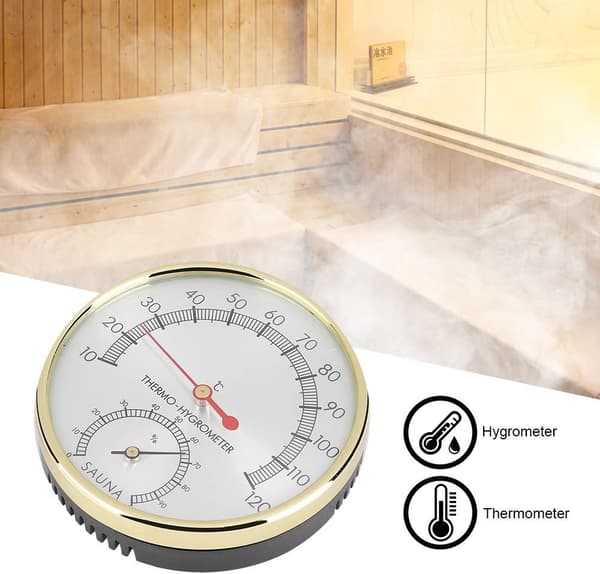 Badstetermometer i metall, rund termometer hygrometer hygrometer-termometer for badstuerom