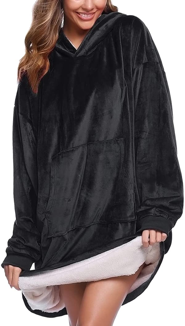 Oversized hættetrøje sweatshirttæppe med kæmpe hættetrøje foran schwarz
