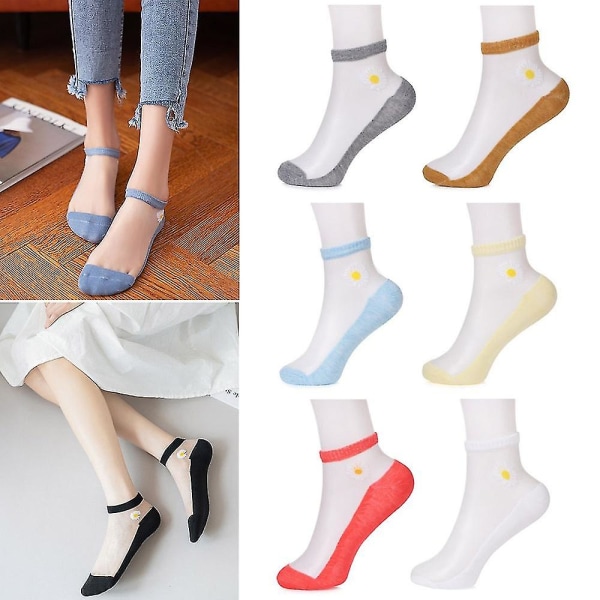 Fashion Short Socks Breathable Daisy Embroidery Ankle Socks Women Elastic Lace