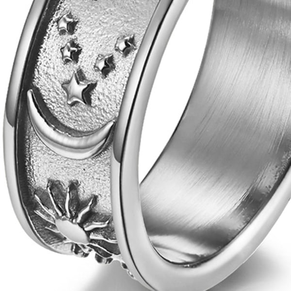 Unisex-sormus Tähti Kuu Aurinkokoriste Miehet Naiset Hieno Pyöreä Bohemian-sormus Häihin Musta ja Hopea Black and Silver US 7