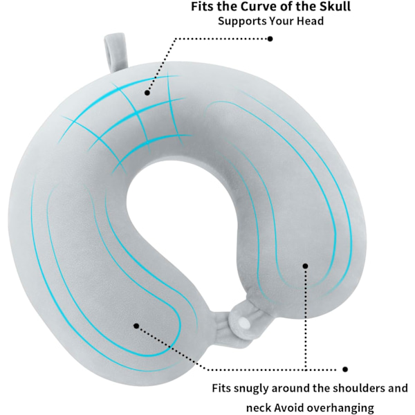 Rejsekudde Nakkekudde Memory Foam Rejsekuddar Hovedstøttepude til Fly Tog Bil Kontorrejser Essentielle Flykudder til en Lang Tid Grå Grey Grey One Size
