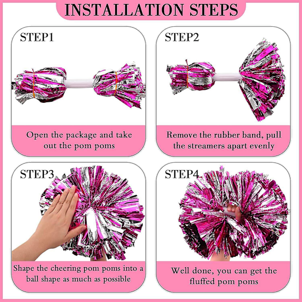 6 stk. 13 tommer Cheerleading Poms og stor sløjfe, egnet til pigers Cheerleading Poms, metal Poms og