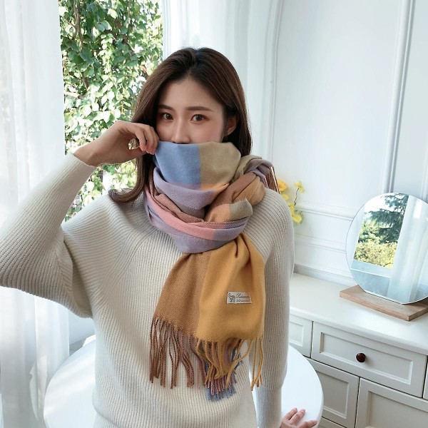 Shxx Lång Rutig filt för kvinnor Chunky Oversized Vinter/höst Varm Scarf Stor Tartan Scarves Wrap Sjal A1017-121 Yellow