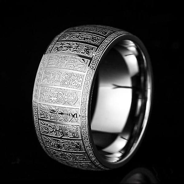 Buddhist Heart Sutra Titan stålring för män 10 mm bredd rund ring smycken present Steel Color 7