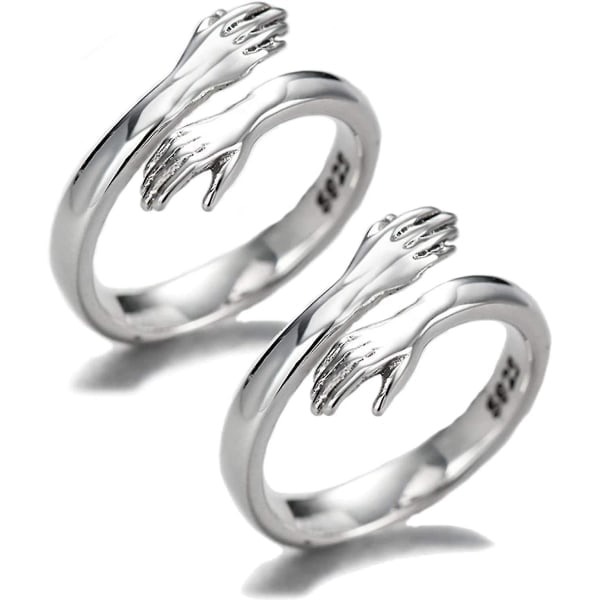 925 Sterling Silver Hug Rings för kvinnor, I Love You Forever Love You Mother Gift Sister Gifts Graverade ord Kramande händer Öppen ring Vänskap Jewelr