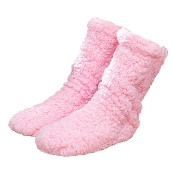 1 par halksäkra strumpor, fluffiga vinterstrumpor i fleece, plysch tjocka varma golvstrumpor Pink