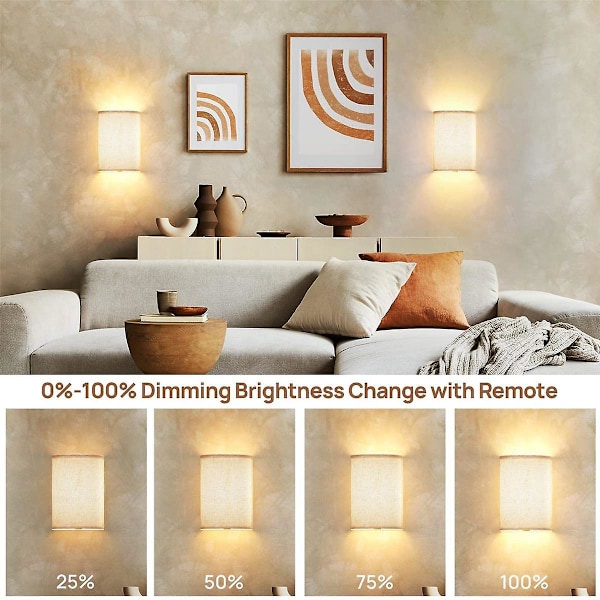 Uppladdningsbar vägglampa Magnetisk trådlös lampa RGB-färger Dimbar med linneskärm och fjärrkontroll, belysning 2s Creamy white