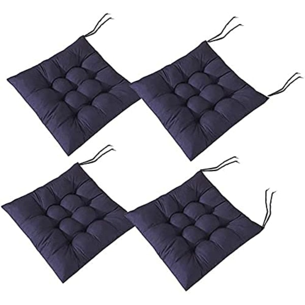 Bløde stolehynder, stolehynder med bånd, spisebordsstolehynder til have terrasse køkken spisestue (40x40cm) Marineblå navy blue
