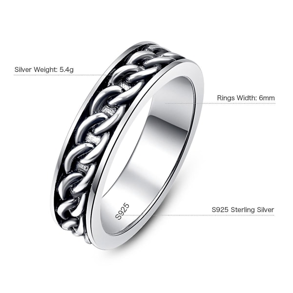 925 sterlingsølv retro 6 mm kæde rhodineret ring til mænds bryllupssmykker 11