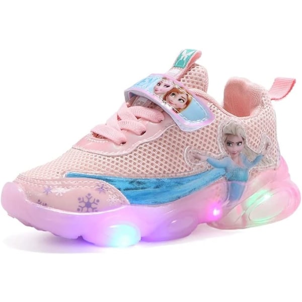 Elsa skor, prinsessa skor, tjejer lysande skor, barn ledde sneakers, pojkar tjejer lätt mesh tyg skor kors träning skor casual kids sneakers C Pink 25