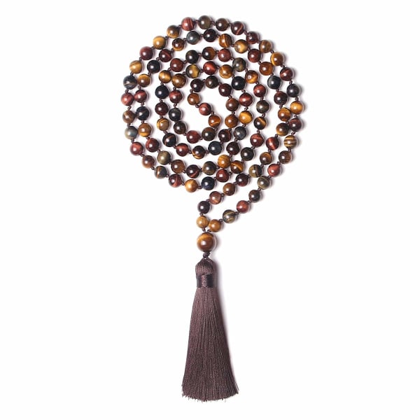 108 Mala Beads Halsband, 8 mm natursten tibetanska bönpärlor