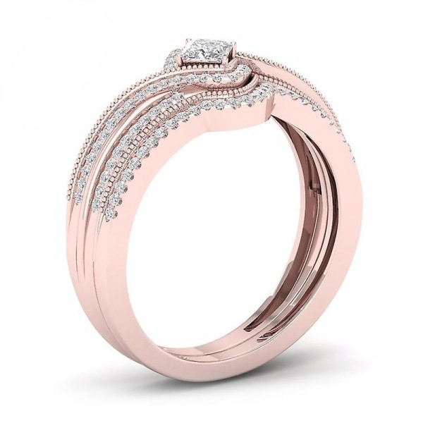 Full Diamond Mousserande Ringar För Kvinnor Pars Sweet Legering Smycken Bröllop Brud Gold CY603 8