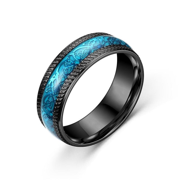 Trendig 8mm Herr S Blue Dragon Ring i rostfritt stål Viking Knot Inlay Blue Carbon Fiber Ring Herr S Bröllopsring Storlek 6-13 7 BlackBlue