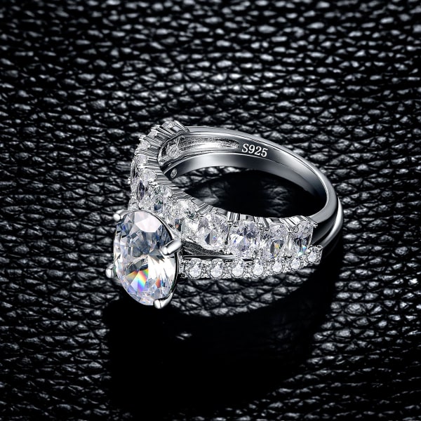 Mode 2 delar äkta 925 sterling silver ringar runda brudbröllopsringar set för kvinnor Zirconia smycken silver 9