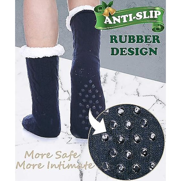 Ett par Tofflor Fluffiga strumpor Thermal Vinter Mysig Hytt Varm Fleece Mjuk Bekväm Tjock Halkfri Säng Jul Hempresent Dark blue
