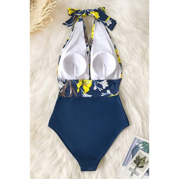 Cupshe Dam Halter One Piece Baddräkt som håller dig sällskap Badkläder, Gulblommig, L xl