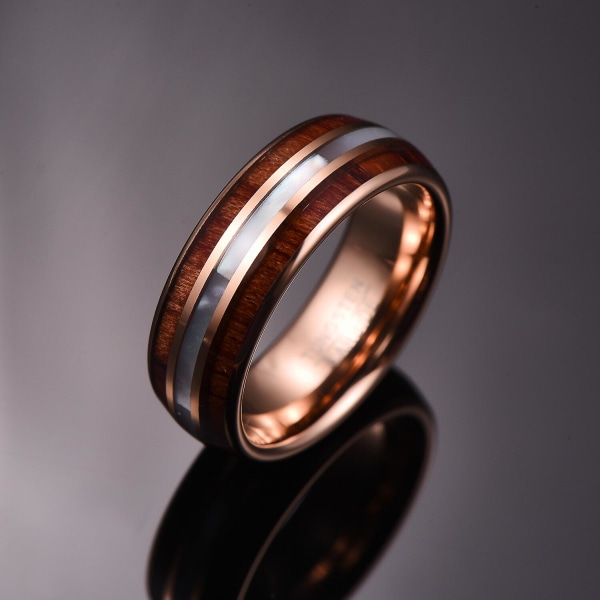 Nuncad 8mm Tungsten Carbide Ring Hawaiian Koa Wood Tungsten Stål Ringar Pärlemor Shell Bröllopsband Komfort passform Storlek 7-12 10