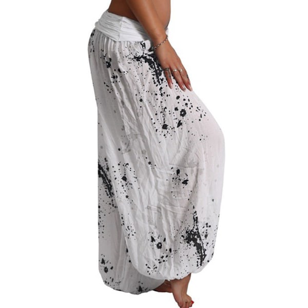 Kvinner Boho Harem Bukser Yoga Casual Baggy Haremsbukse hvit white 4XL