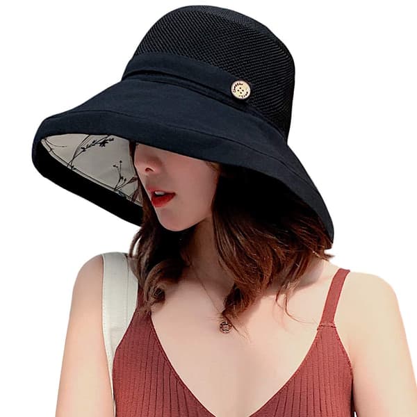 Dam Mesh Solhatt Summer Beach UV-beskyttelse UPF Vikbart brett hakband Svart