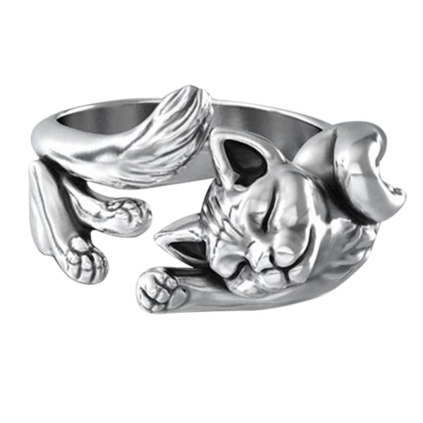 Kattformad Ring Vivid Animal Figur Open Ring Legering Finger Smycken Justerbar Retro Style Default