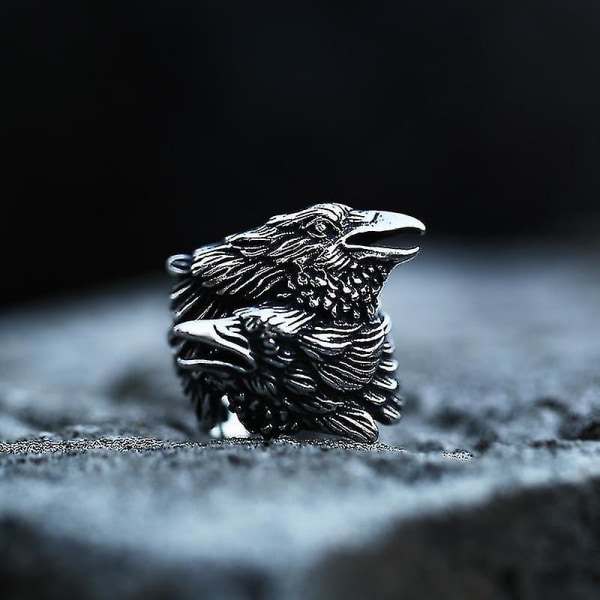 2022 Opdateret Vikings Nordic Style Raven Ring Herre Vintage Heavy Rustfrit Stål Ringe Unikke Biker Animal smykker 8