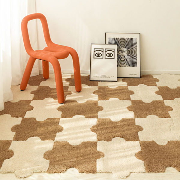 Modern enkel full-cover skarvning vardagsrumsmatta hushåll flockning sovrum säng filt Light Brown 49*66cm