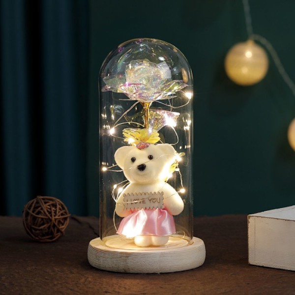 Konserverte Kunstige Blomster, Lys Opp Infinity Rose: En Uforanderlig Romantikk Innpakket i en Klar Glasskuppel for Jul, Morsdag, Valentinsdag