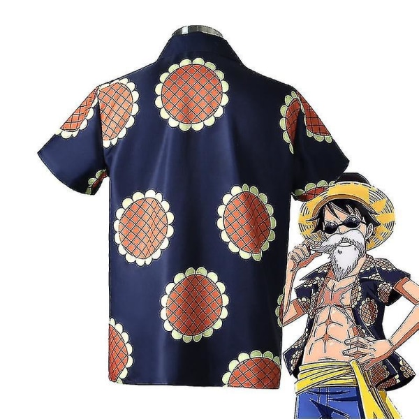 Unisex Anime Luffy One Piece Hawaiian Shirt For Adult Sunflower Black Aloha One Piece Monkey D Cosplay L