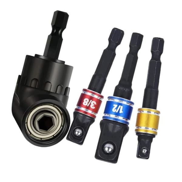 4 stk boradapter 105° vinklet bits 1/2 tommer 3/8 tommer 1/4 tommer 360° pipeadapter for mutter skrue 0.2
