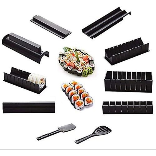 Sushi Maker Kit 10 st, Sushi Making Kit Rulle Sushi Maker Rice Roll Form Med Bamboo Sushi Roller Mat, Hem Sushi Tool Set För nybörjare Easy Sush Black