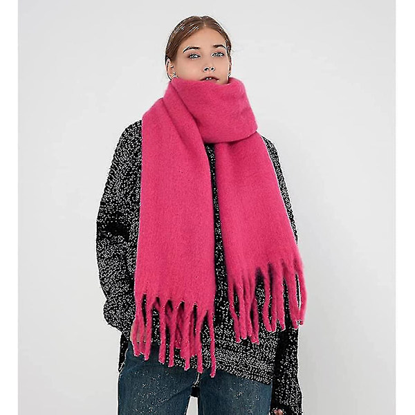Stort tykt skjerf Fargerikt Cashmere Feel Oversized skjerf Teppe Mykt Stort ullsjal Tykt Vinter Varme Kvinner Hot Pink