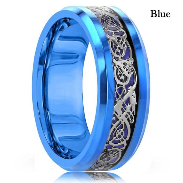 Trendig 8mm Herr S Blue Dragon Ring i rostfritt stål Viking Knot Inlay Blue Carbon Fiber Ring Herr S Bröllopsring Storlek 6-13 8 Blue