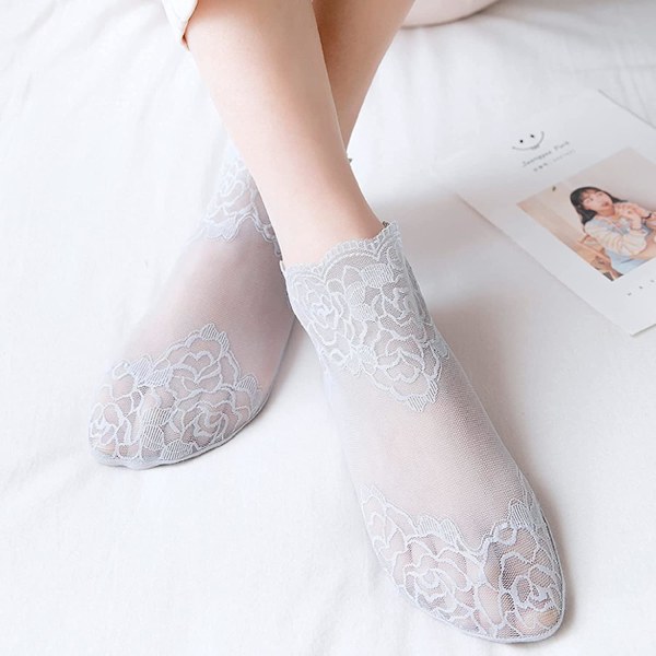 Blonde ankelsokker for kvinner - 5 par volangsokker kvinner - Fishnet ankel sokker for kvinner