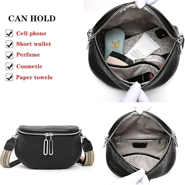 Svart Crossbody-väska kvinnors breda remmar Bröstväska i läder, axelväska, dam Fanny Pack, stilig elegant handväska, dam