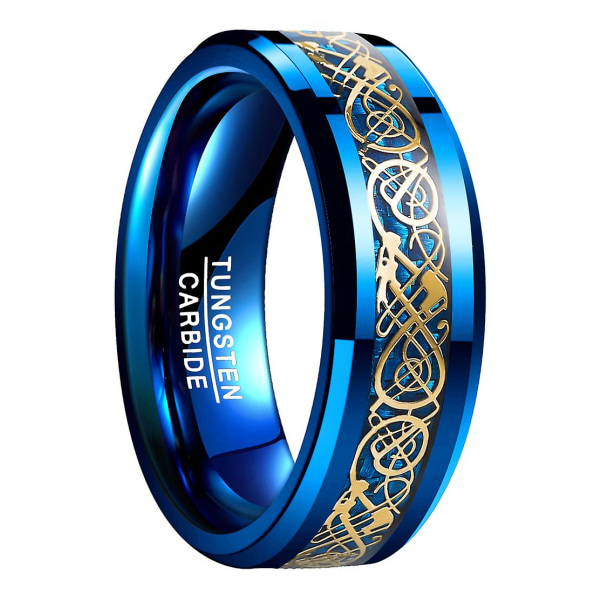 8mm Blue Tungsten Carbide Ring Celtic Dragon Blue Carbon Fibre Wedding Band 9.5