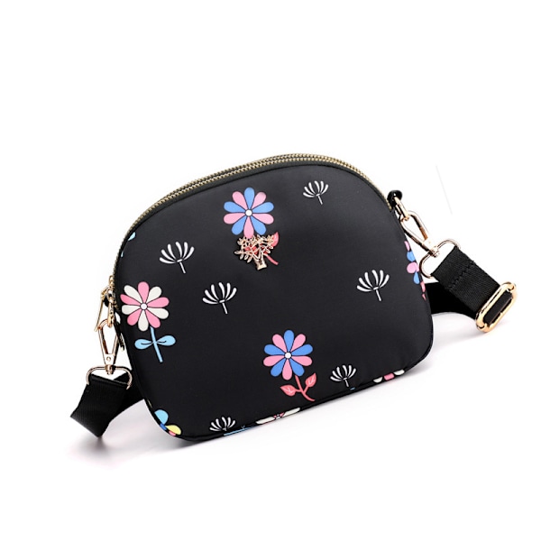 Alsidig nylon crossbody telefontaske Dragonfly & Flower Style Svart Sort