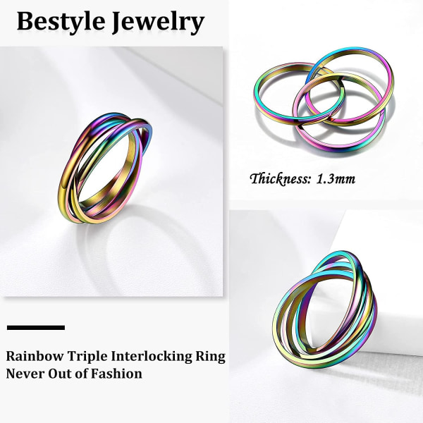 Sammenlåsende båndringe til kvinder piger, rustfrit stål stabelkrydsringe i sølv/guld/rosaguld/sort tone, Minimalistisk løftering til kærlighed/da rainbowtriple ring 11