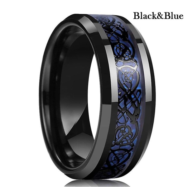 Trendy 8 mm Herre S Blue Dragon Ring i rustfritt stål Viking knuteinnlegg blå karbonfiberring Herre S Bryllupsbånd størrelse 6-13 8 BlackBlue