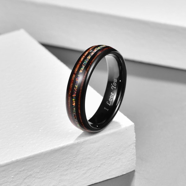 Nuncad 6mm Tungsten Carbide Ring Opal Hawaii Koa Wood Komaru Bredde Farge Regnbue Herre Dame I Love You Ring Aaa Kvalitet 11.5