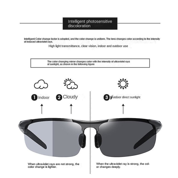 Aluminium Magnesium Halvbåglösa solglasögon Sportkörning Solglasögon Färgskiftande Dag Nattglasögon Gun frame Gray piece Average size