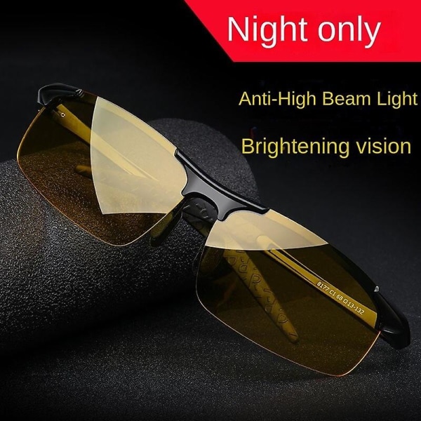 Aluminum Magnesium Semi-Rimless Sunglasses Sports Driving Sunglasses Color Changing Day Night Glasse Black frame Night Vision film Average size