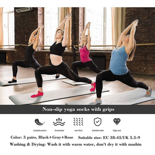 3 par yogastrumpor för kvinnor, halkfria, idealiska för yoga, pilates, balett, fitness