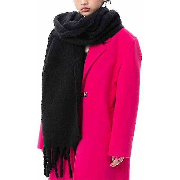 Stort tykt skjerf Fargerikt Cashmere Feel Oversized skjerf Teppe Mykt Stort ullsjal Tykt Vinter Varme Kvinner Black